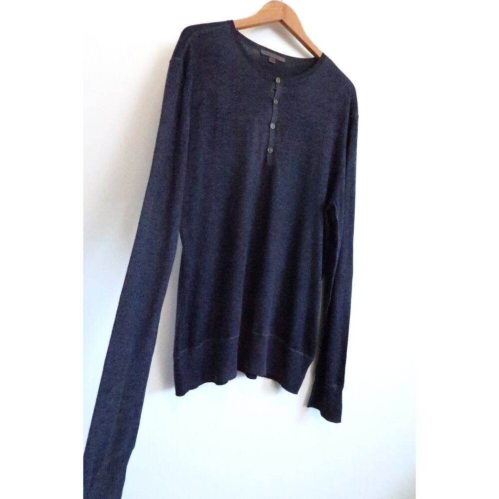 JOHN VARVATOS Christie Silk Cashmere Henley Sweater Navy Nordstrom XL $448